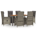 vidaXL 7-Piece Outdoor Patio Dining Set with Cushions - Weather- Gray Poly Rattan Construction - Reclining Function for Comfort 