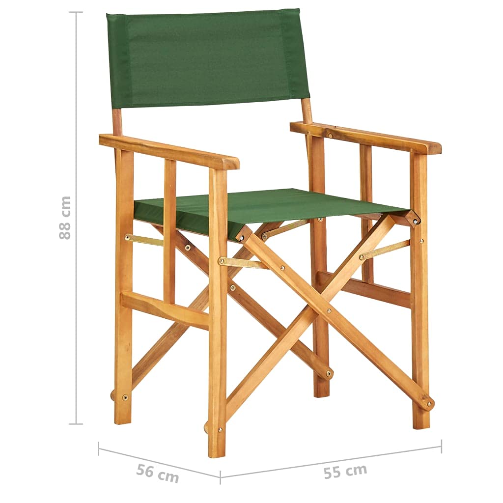 vidaXL Solid Acacia Wood Director's Chairs in Green - Set of 2 - Foldable and Portable - High Seating Comfort - for Campsite, Beach, Sports Pitch