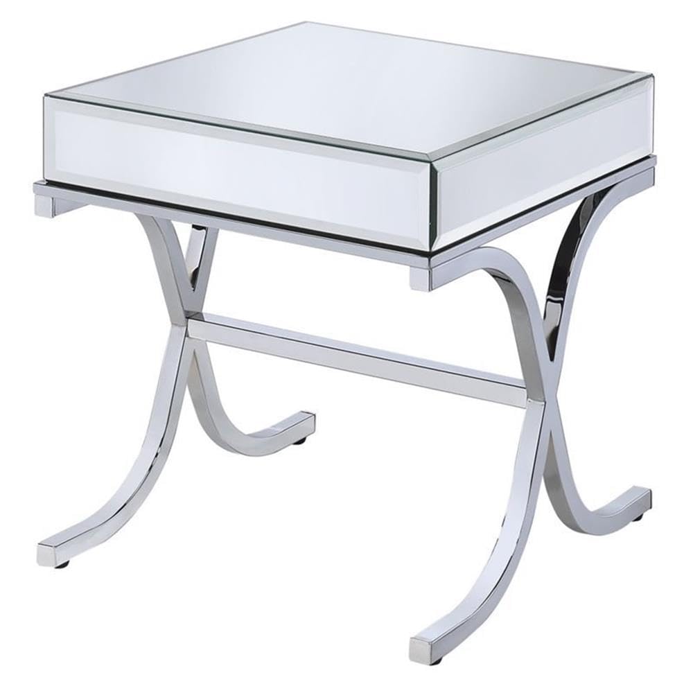 Acme Yuri Square Mirror Top Metal Tube End Table In Chrome