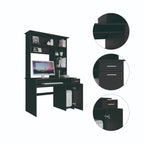 Xalo 180 Compu Hutch Desk, Keyboard Tray, Door Panel for CPU, Multiple Shelves, 1 Drawer, Black
