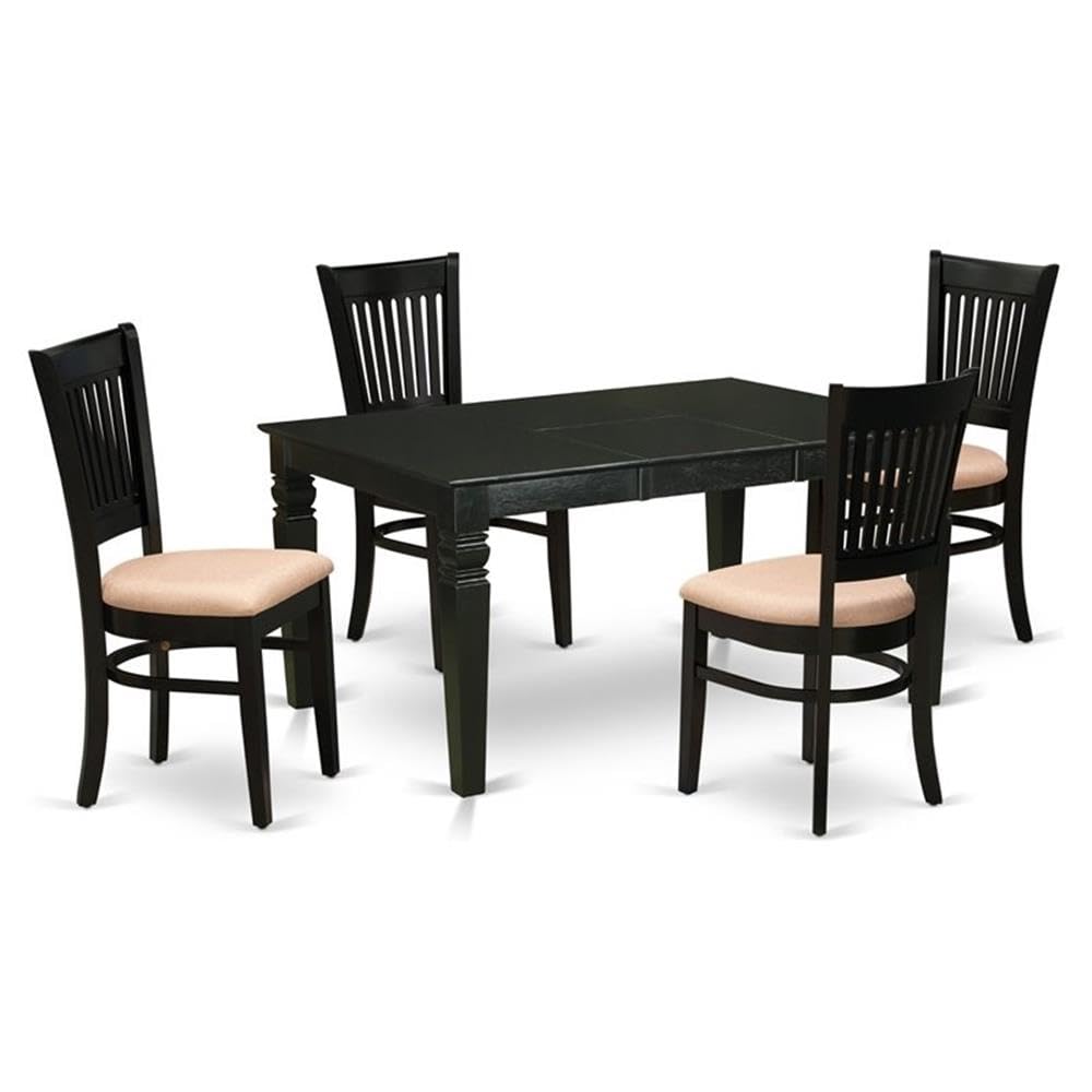 East West Furniture Weva5-Blk-C 5 Piece Modern Dining Table Set Includes A Rectangle Wooden Table With Butterfly Leaf And 4 Linen Fabric Dining Room Chairs, 42X60 Inch, Black