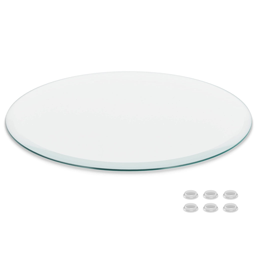 Better Bevel 18' Inch Round Glass Table Top | Tempered Glass Protector | Anti-Slip Pads/Bumpers | Coffee, Dining Table