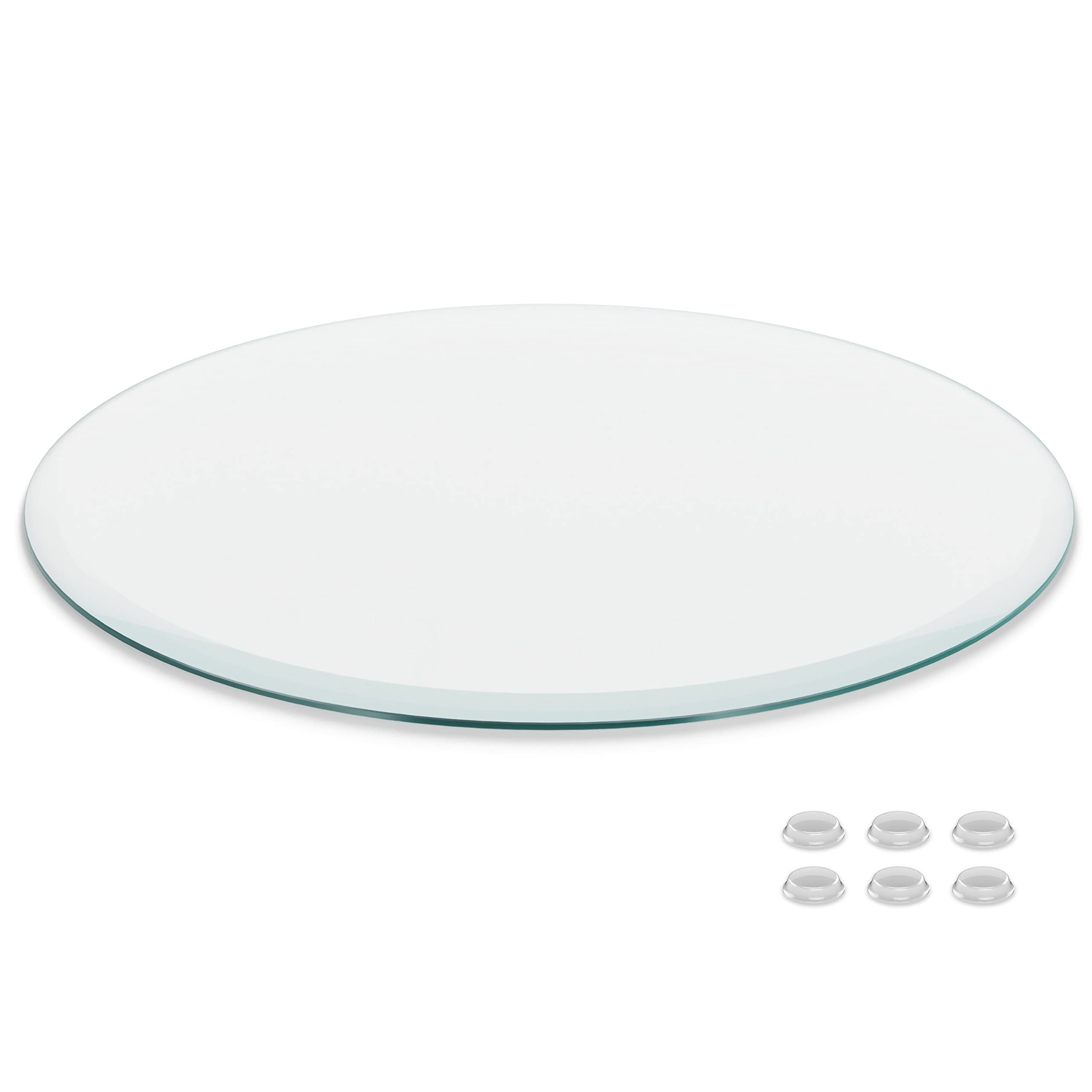 Better Bevel 18' Inch Round Glass Table Top | Tempered Glass Protector | Anti-Slip Pads/Bumpers | Coffee, Dining Table