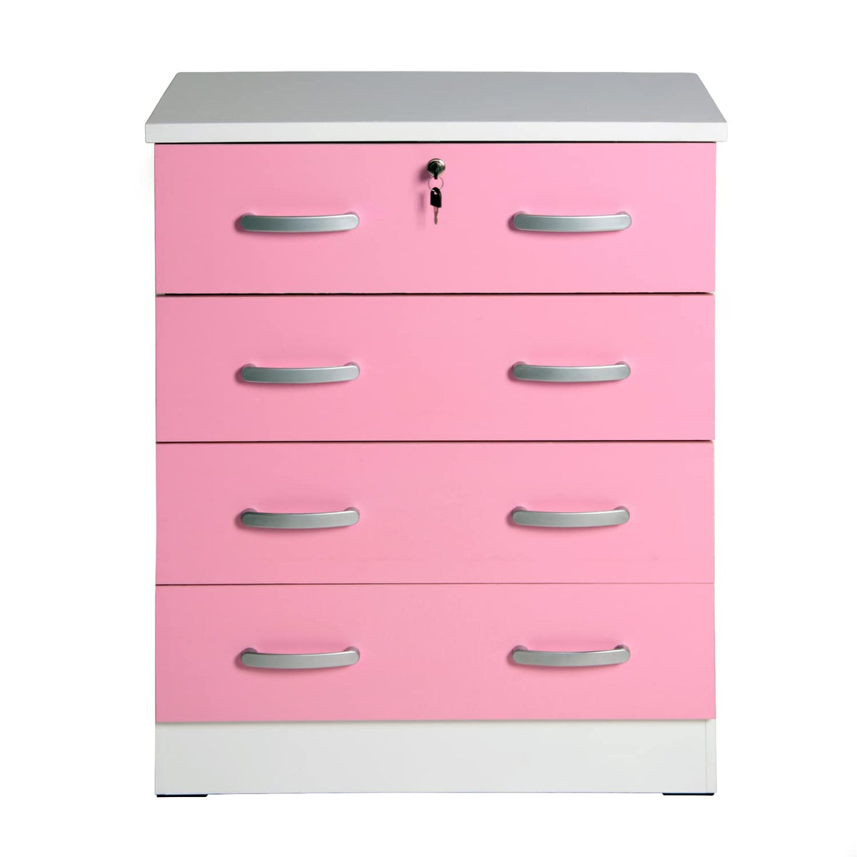 Better Home Products Cindy 4 Drawer Chest Wooden Dresser with Lock White and Pink