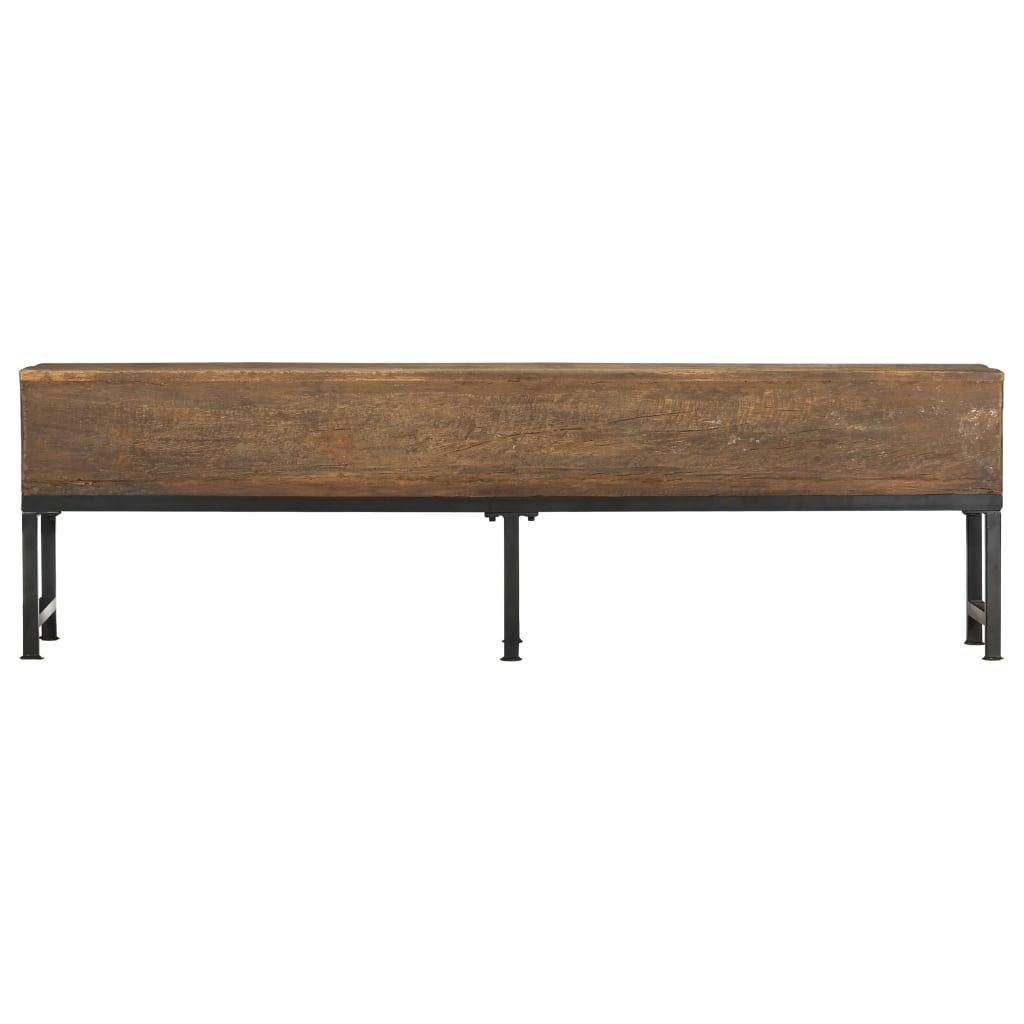 vidaXL 63&quot; Solid Reclaimed Wood Bench - Antique-Style Wooden Bench with Industrial Charm, Powder-Coated Steel Legs, Stable and Durable Construction for Room