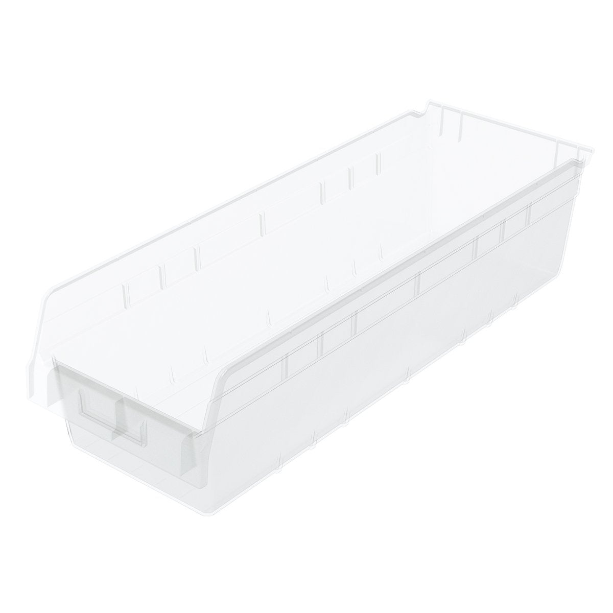 Akro-Mils 30084 Plastic Nesting Shelfmax Storage Bin Box, (24-Inch X 8-Inch X 6-Inch), Clear, (6-Pack)