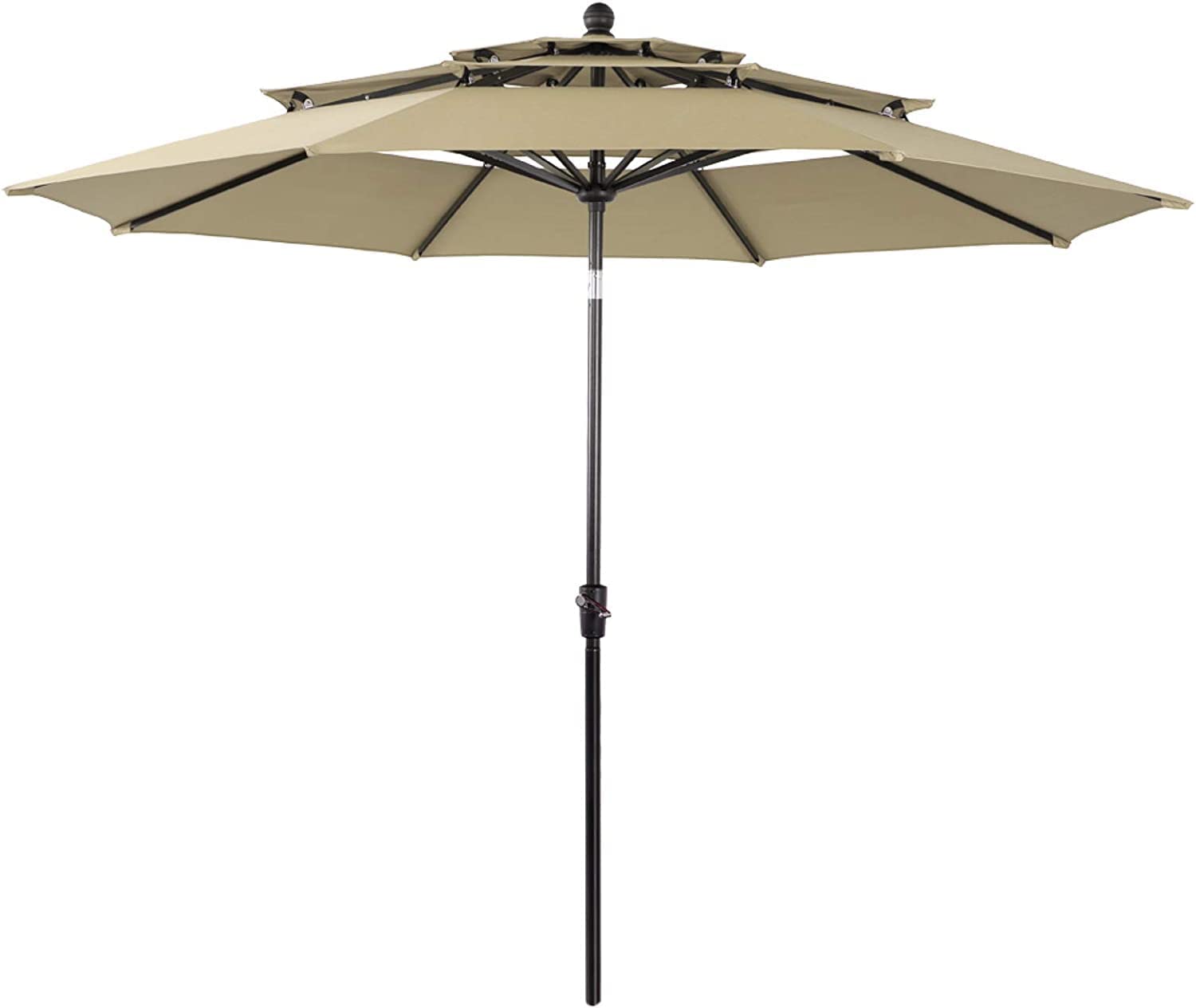 Green Party 10Ft Outdoor Patio Umbrella, [Auto-Tilting] 3 Tiers Market Table Umbrellas With 1.5' Pole, 8 Sturdy Ribs, 3-Year-No