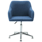 vidaXL 360-Degree Swivel Dining Chair in Blue Fabric, Ergonomically-Designed Upholstered Seat, Adjustable Height, Steel Legs, for Dining Room, Living Room, Office