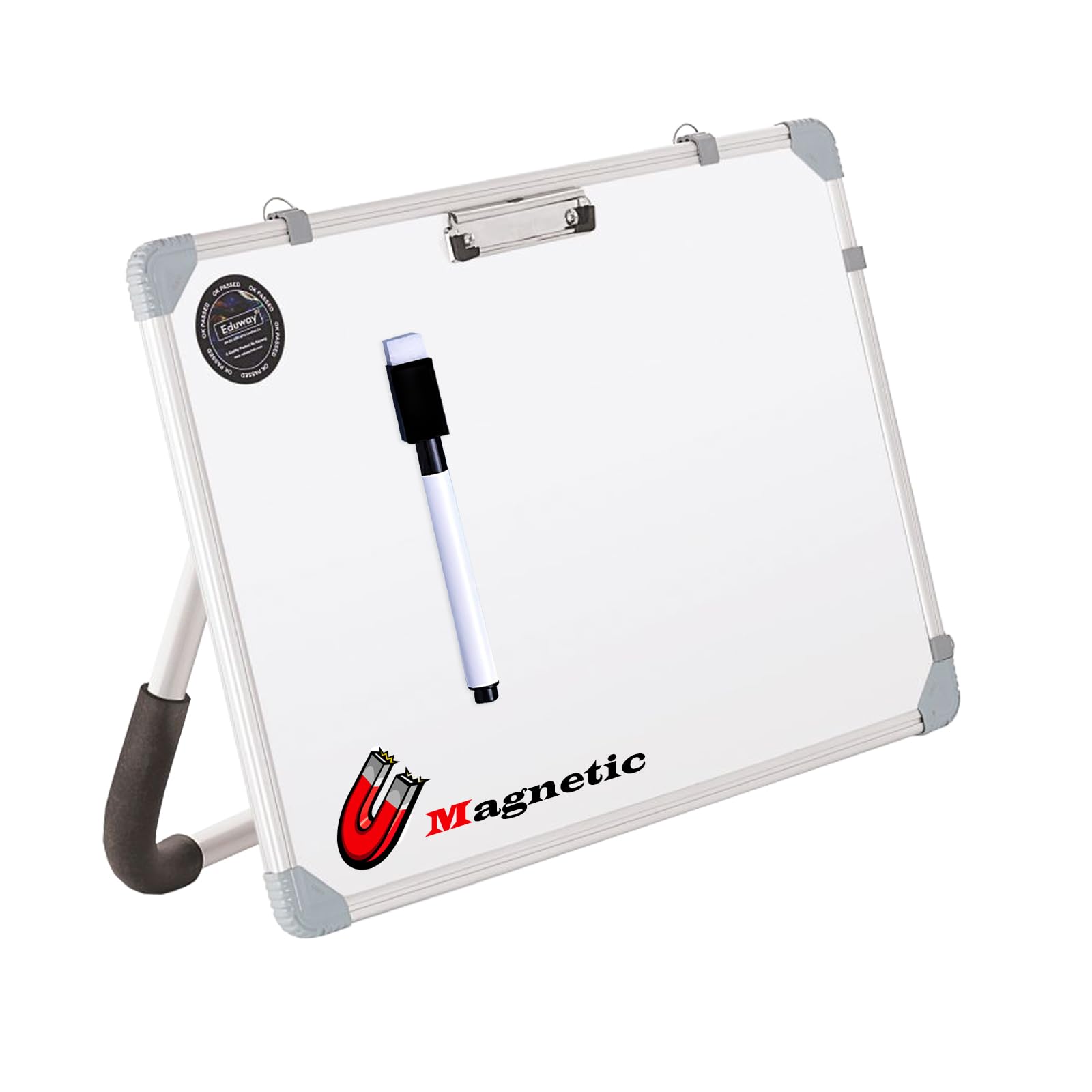 Eduway Magnetic Dry Erase 1.5x2 Feet White Board with Stand | Standing Whiteboard | Table Top with Paper Clip for Study, Memo, t