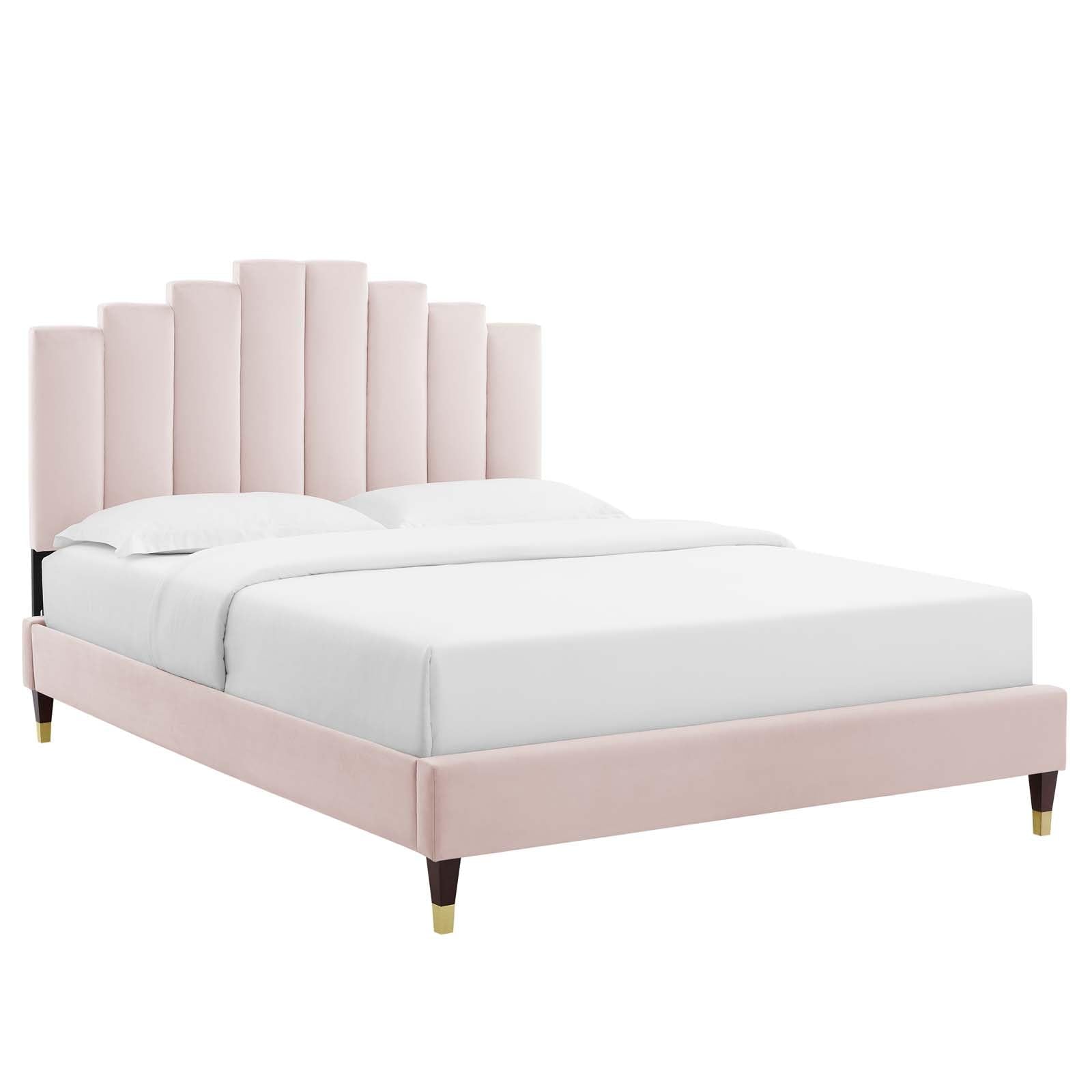 Modway Elise Channel Tufted Performance Velvet King Platform Bed In Pink With Gold Legs