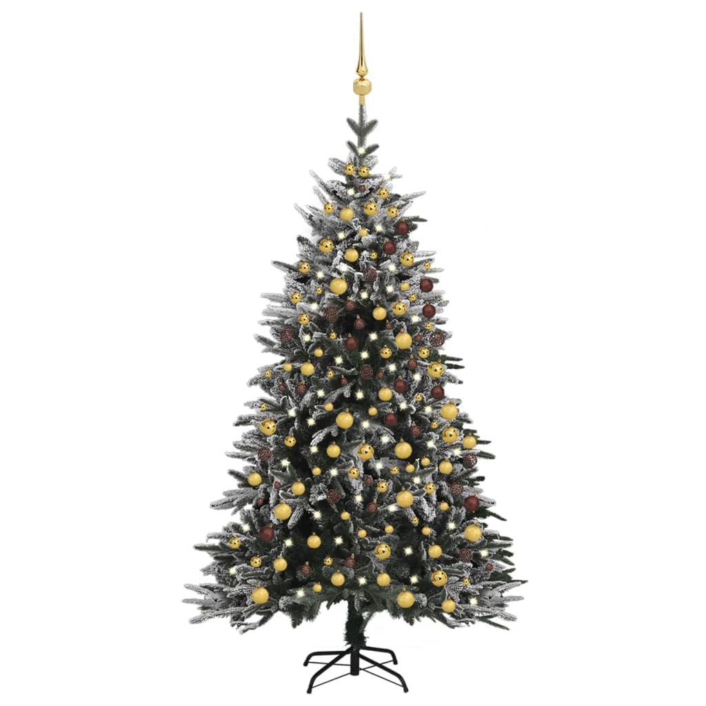 vidaXL Artificial Christmas Tree LED and Snowflakes Christmas Tree Ornament Christmas Decoration Garden Backyard Outdoor 240cm PVC PE