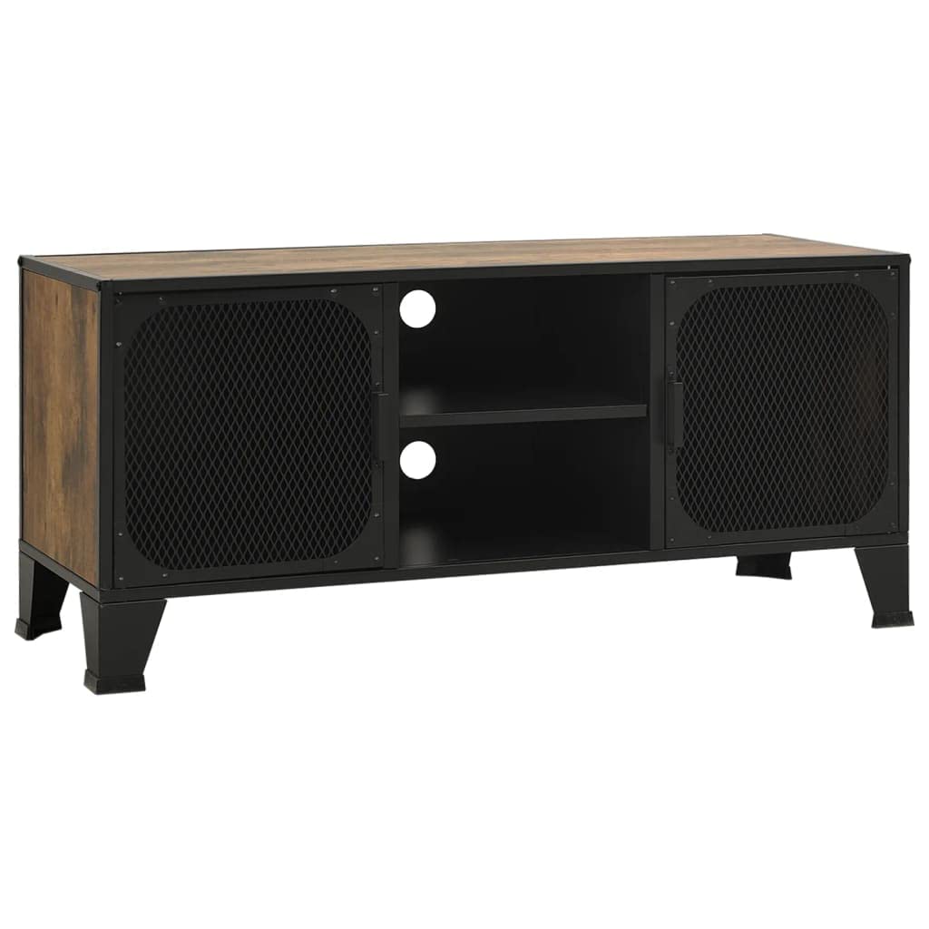vidaXL TV Stand - Rustic Brown - Featuring Metal and MDF Construction, Spacious Storage with Mesh Doors, Cable Management Holes