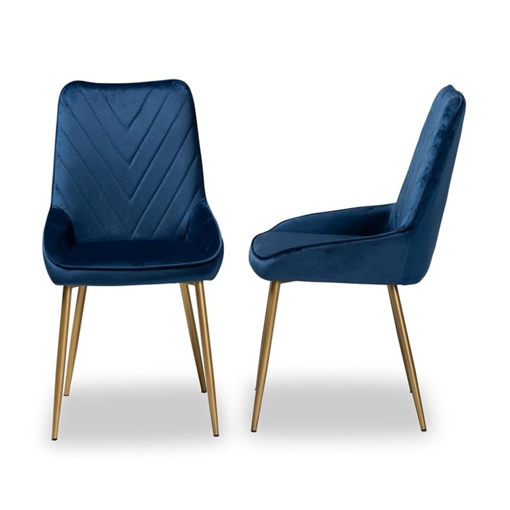 Baxton Studio Priscilla Contemporary Glam and Luxe Navy Blue Velvet Fabric Upholstered and Gold Finished Metal 2-Piece Dining Chair Set