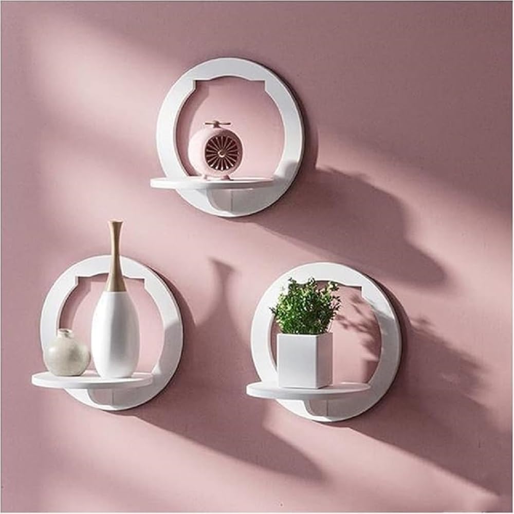 LIVINGLOOM Floating Wall Shelves Set of 3, Round WallMounted Storage Rack, Decorative Shelf, 2 kg Weight Capacity Easy Assembly