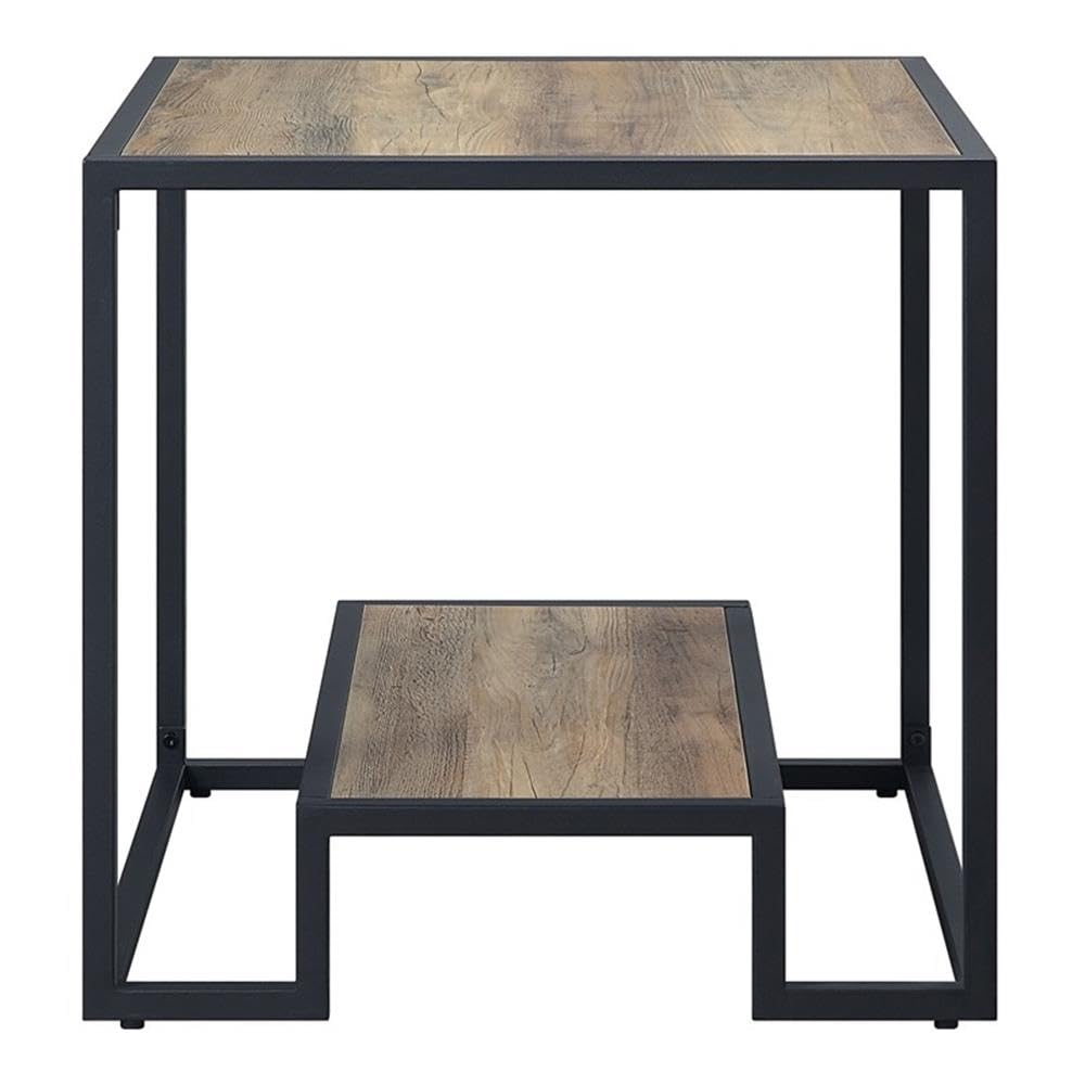 Acme Idella Wooden End Table in Rustic Oak and Black Finish