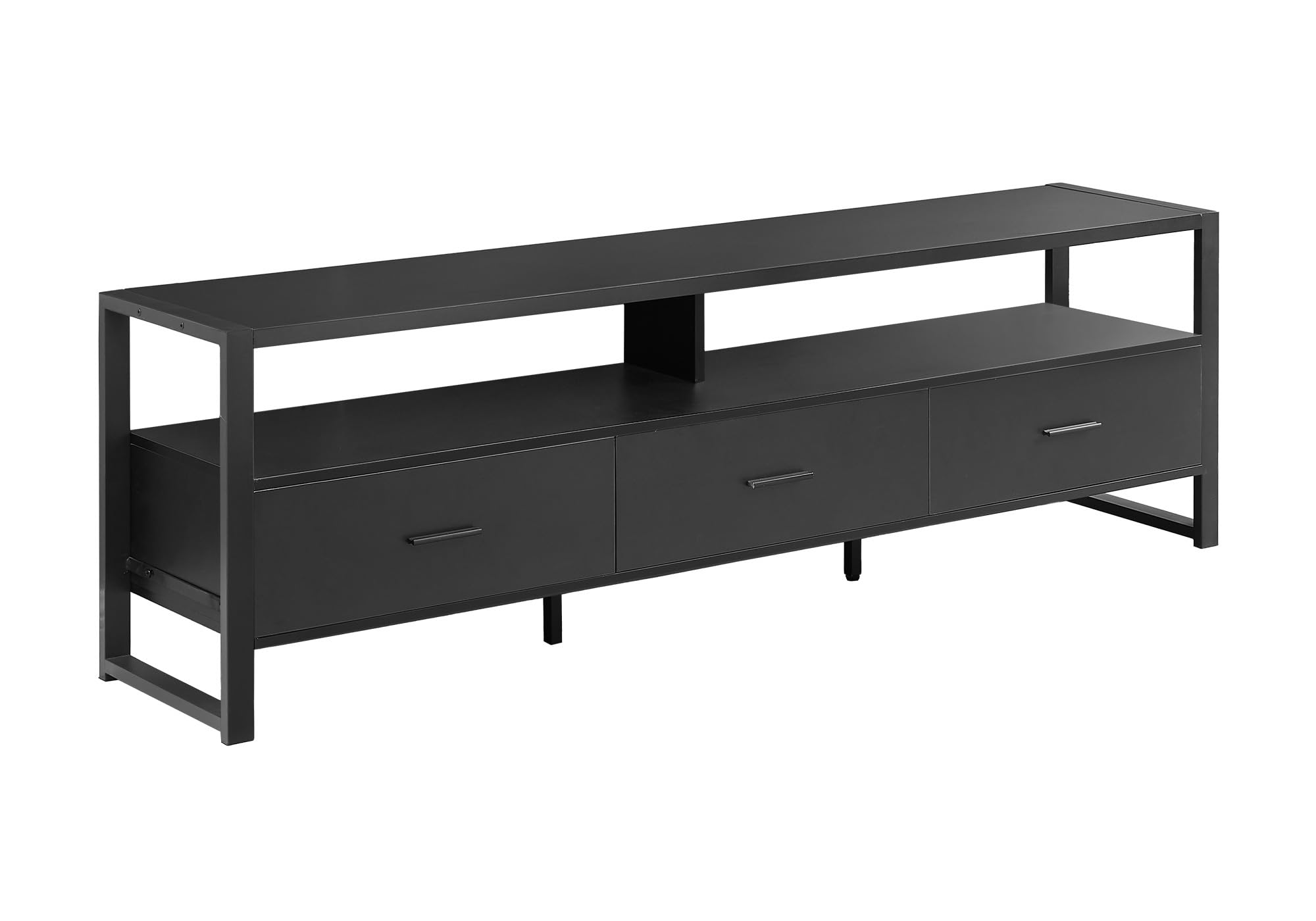 Monarch Specialties I 2845 Tv Stand, 72 Inch, Media Entertainment Center, Black, Black Metal, Contemporary, Modern