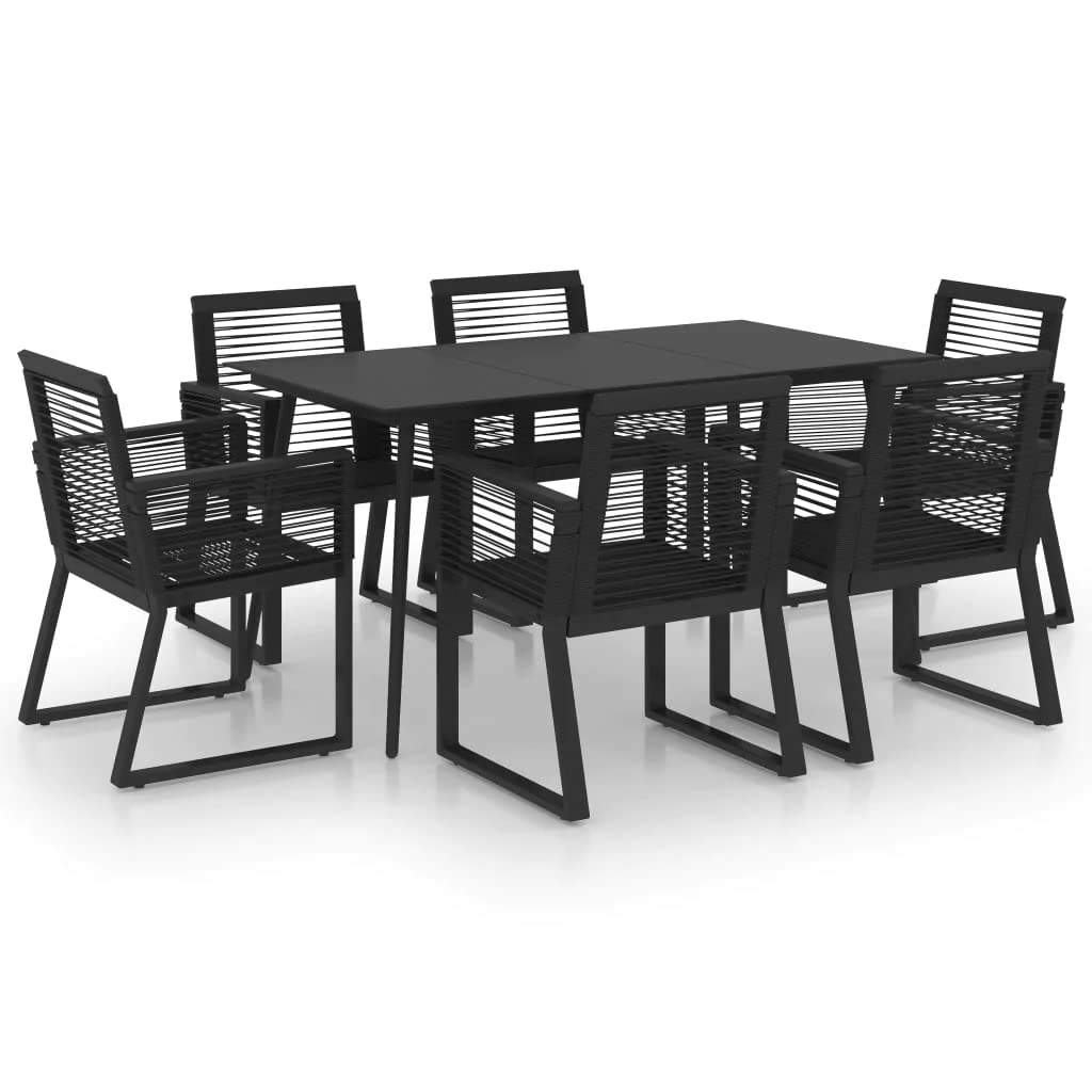 vidaXL Patio Dining Set 7 Piece Garden Dinner Dinette Table Chair Balcony Backyard Terrace Outdoor Home Seating Furniture PVC Rattan Black