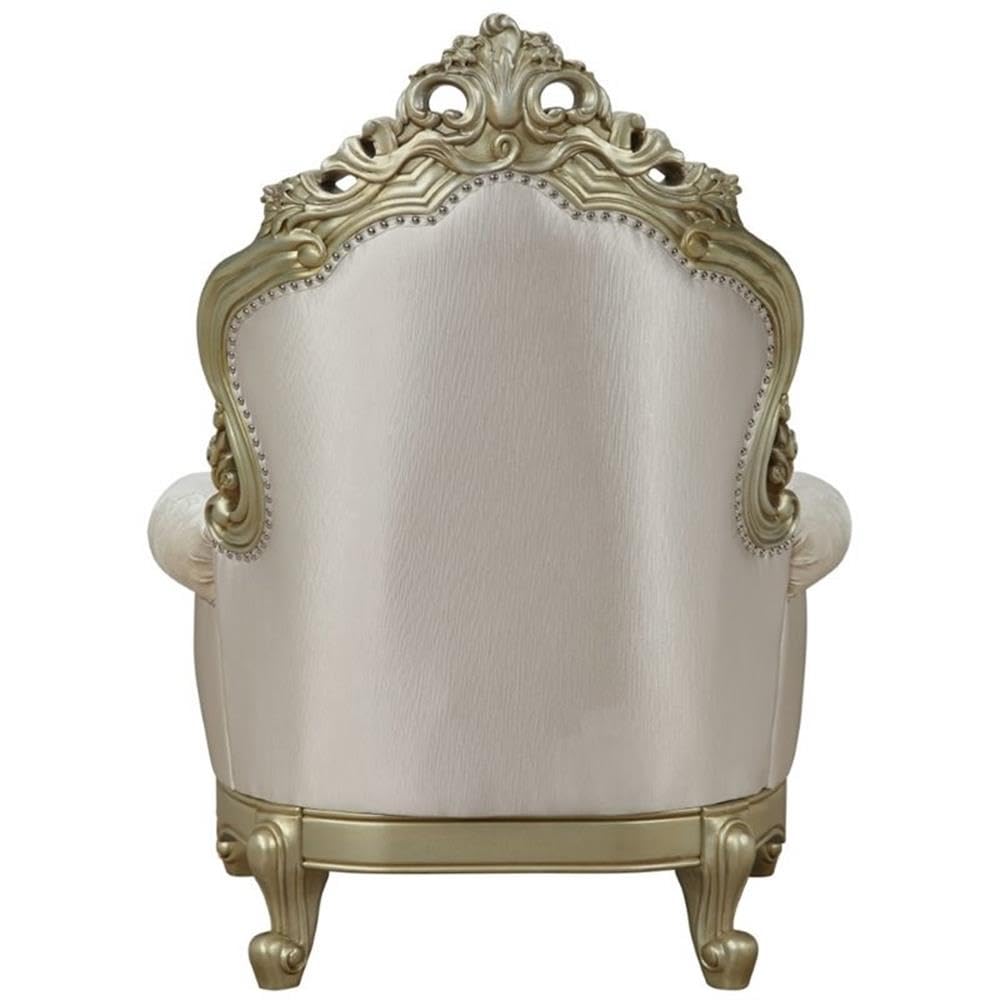 Acme Gorsedd Chair with 1 Pillow in Cream Fabric and Golden Ivory