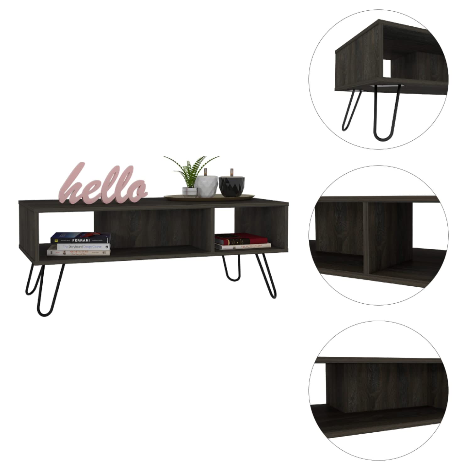 Vassel Coffee Table, 4 Legs, 2 Shelves, Espresso