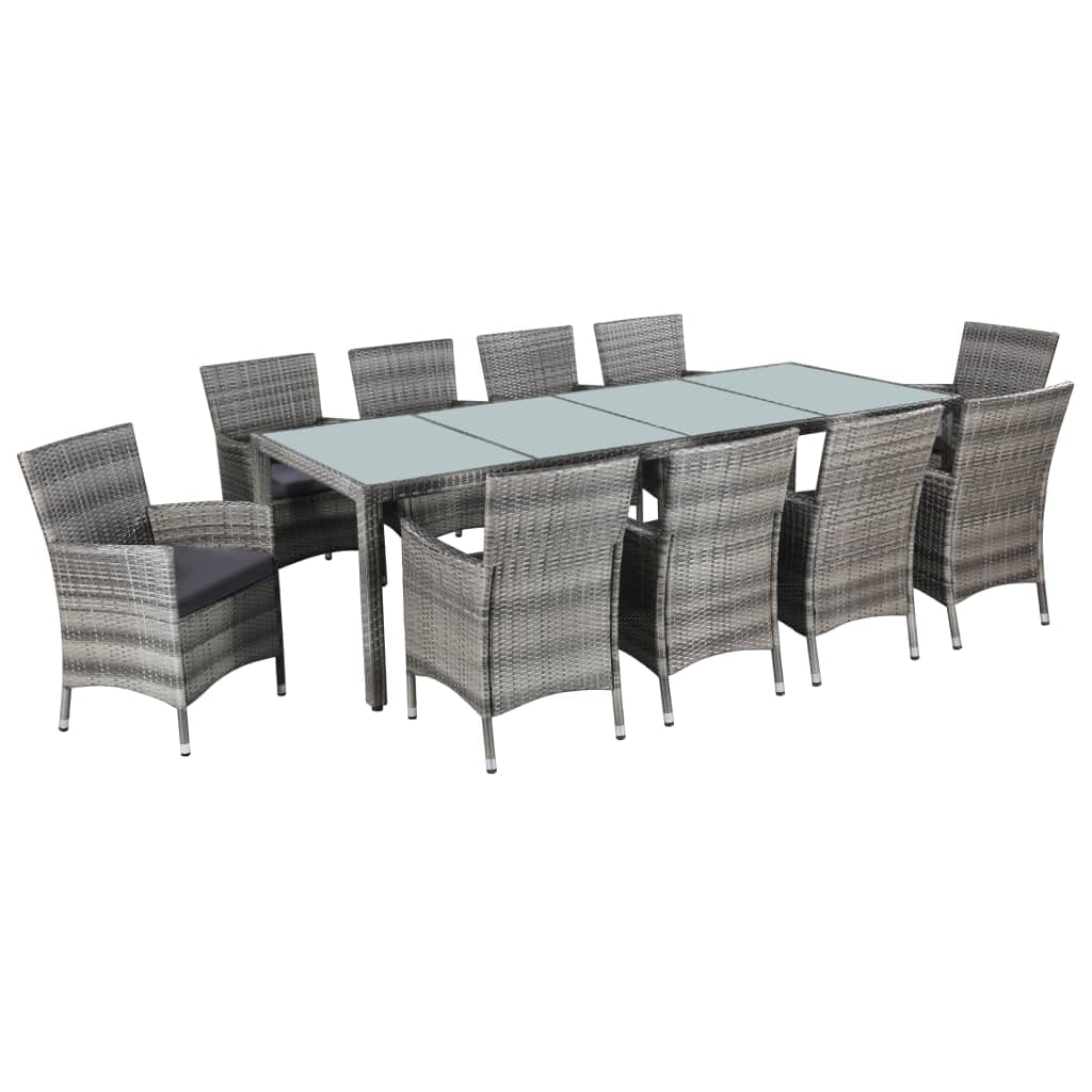 11 Piece Patio Dining Set with Cushions Poly Rattan Gray