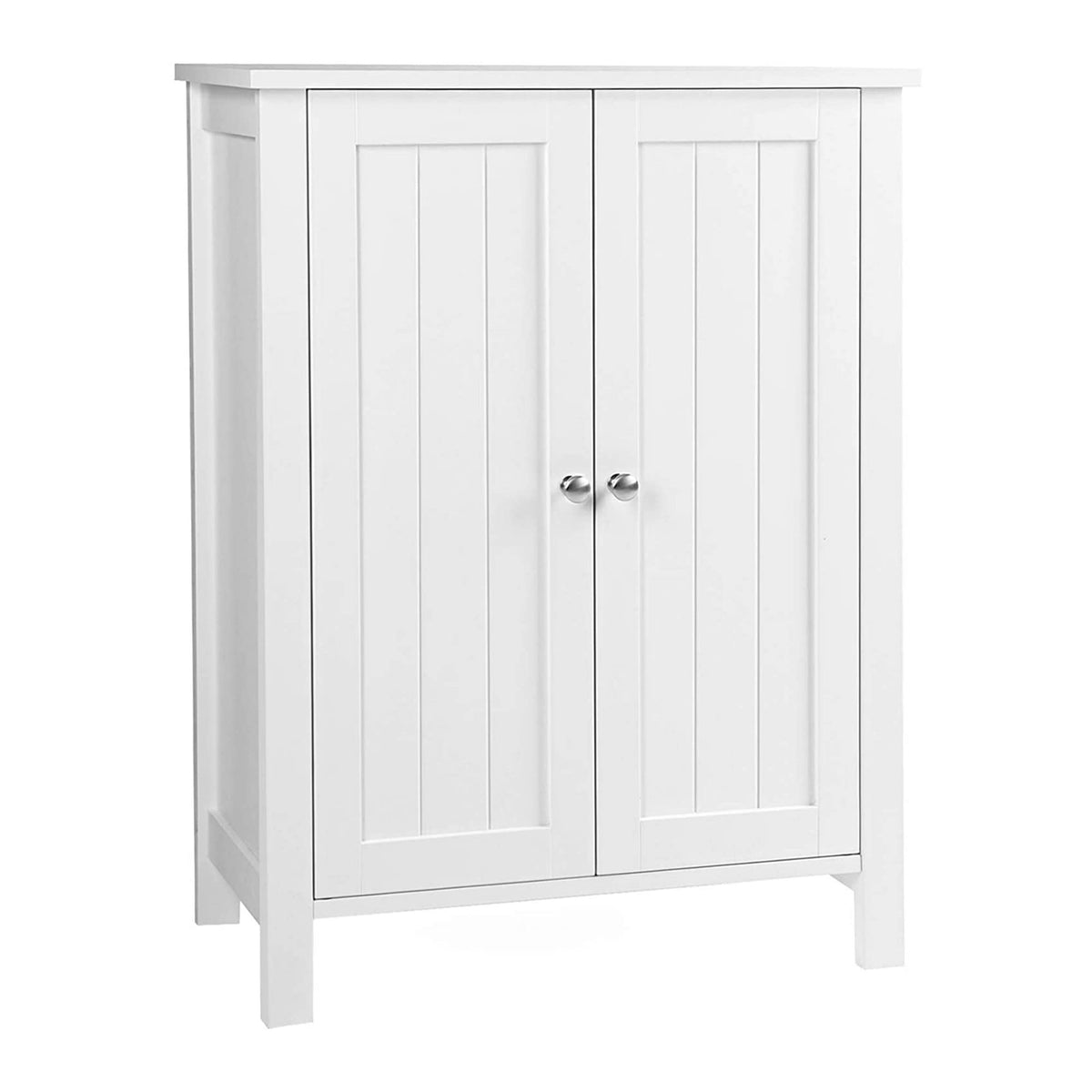 Benjara Deavan 31 Inch Wood Bathroom Storage Cabinet, 2 Doors, Plank Style, White