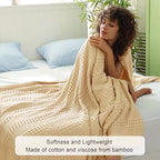 Phf Cooling Waffle Blanket Twin Size, Lightweight 60% Rayon Derived From Bamboo & 40% Cotton Breathable Blanket For Hot Sleepers, Soft And Luxury For Bed Couch And Sofa, 66'X90', Beige