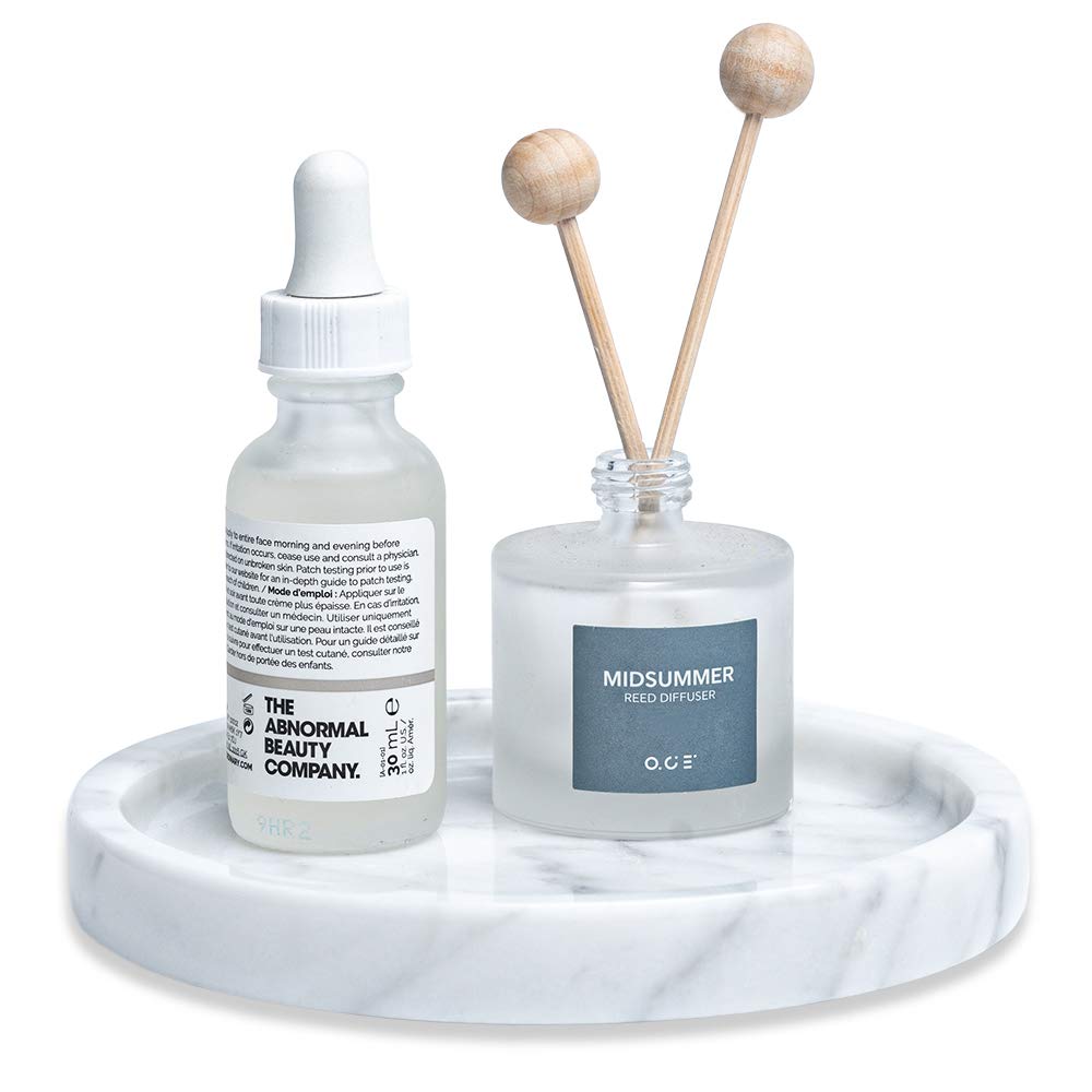Natural Marble Round Vanity Tray for Bathroom - Small Ring Dish Jewelry Tray for Women-Marble Trinket Dish for Key Earring Night