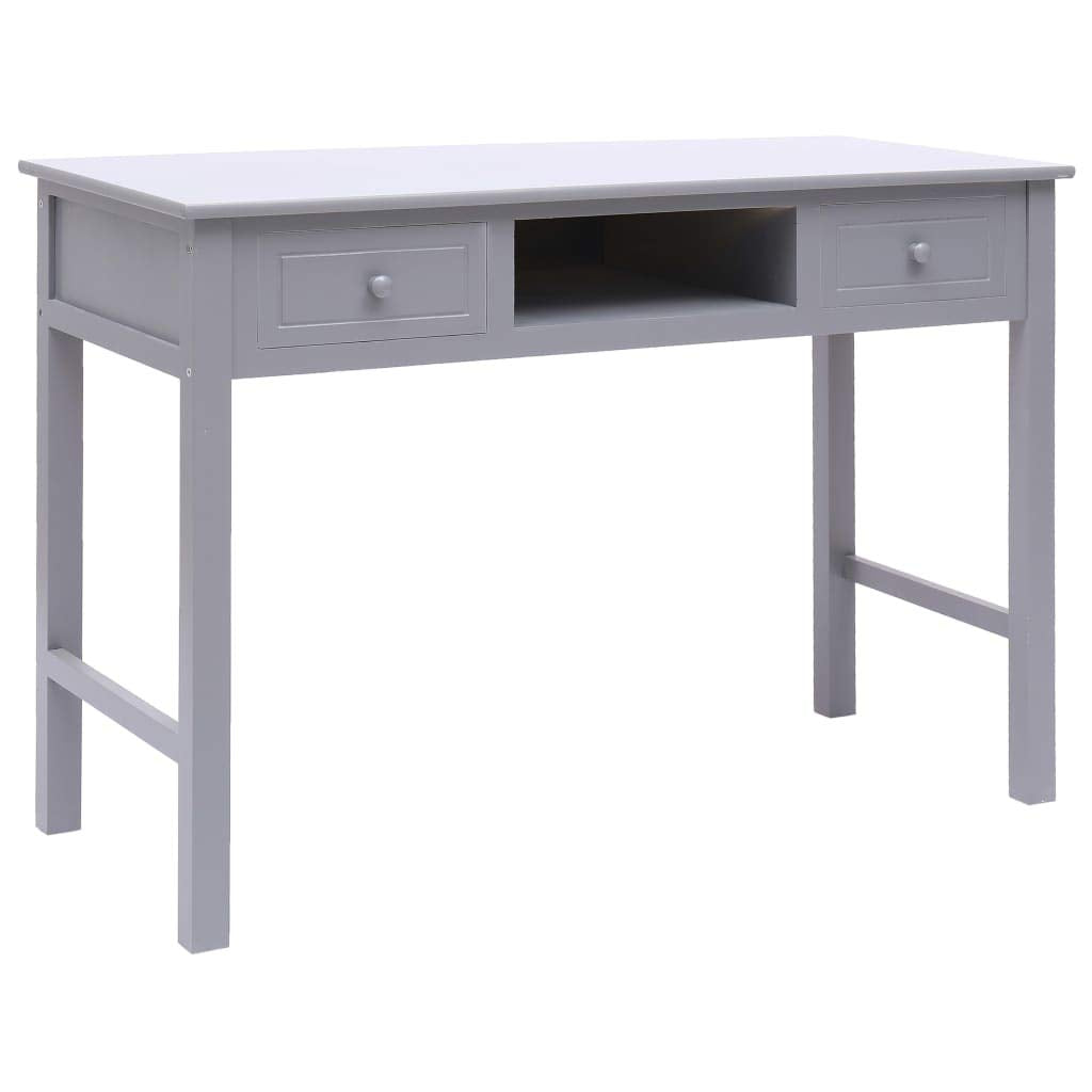 vidaXL Wood Writing Desk - Versatile Gray Console Table/Computer Desk/Side Table - Scandinavian Farmhouse Style with Drawers and Open Compartment - Paulownia and Poplar Wood Construction