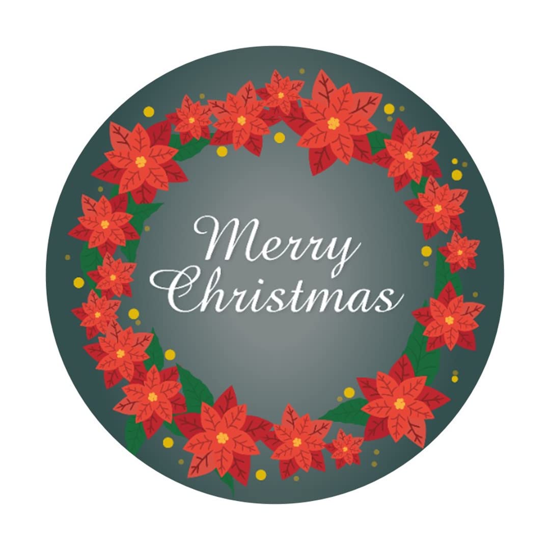 Upley Elegant Floral Merry Christmas Stickers Seals Labels - 2 Inch - 50 Count
