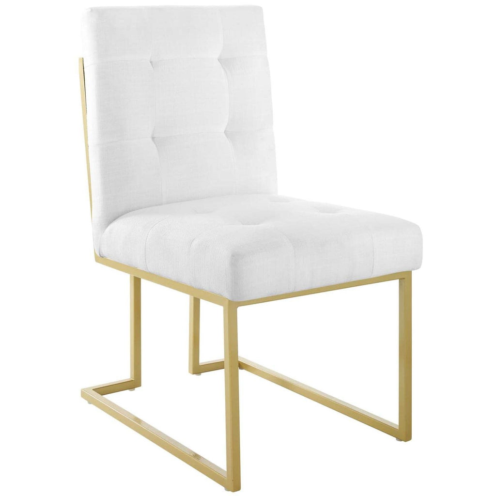 Modway Privy Stainless Steel Upholstered Fabric Dining Accent Chair Set Of 2, Gold White