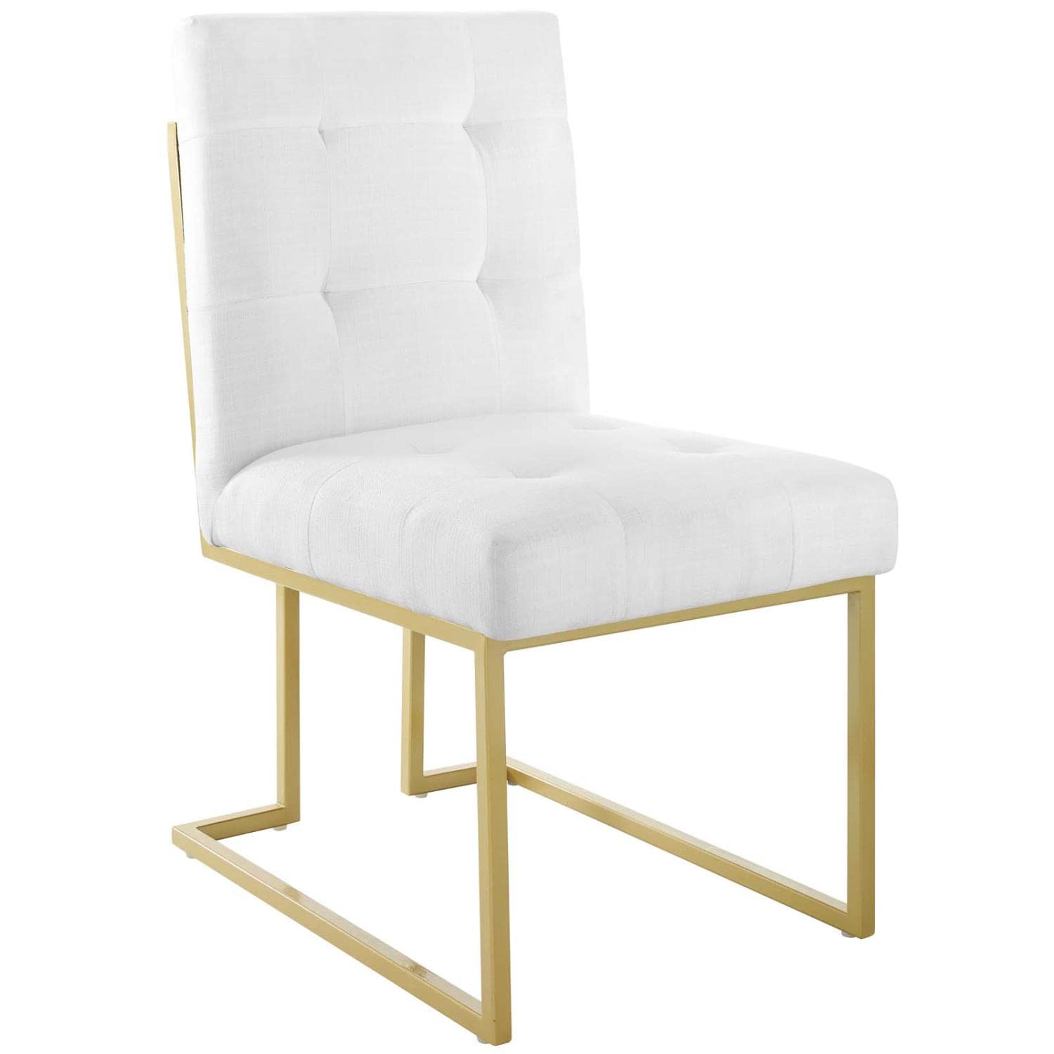 Modway Privy Stainless Steel Upholstered Fabric Dining Accent Chair Set Of 2, Gold White