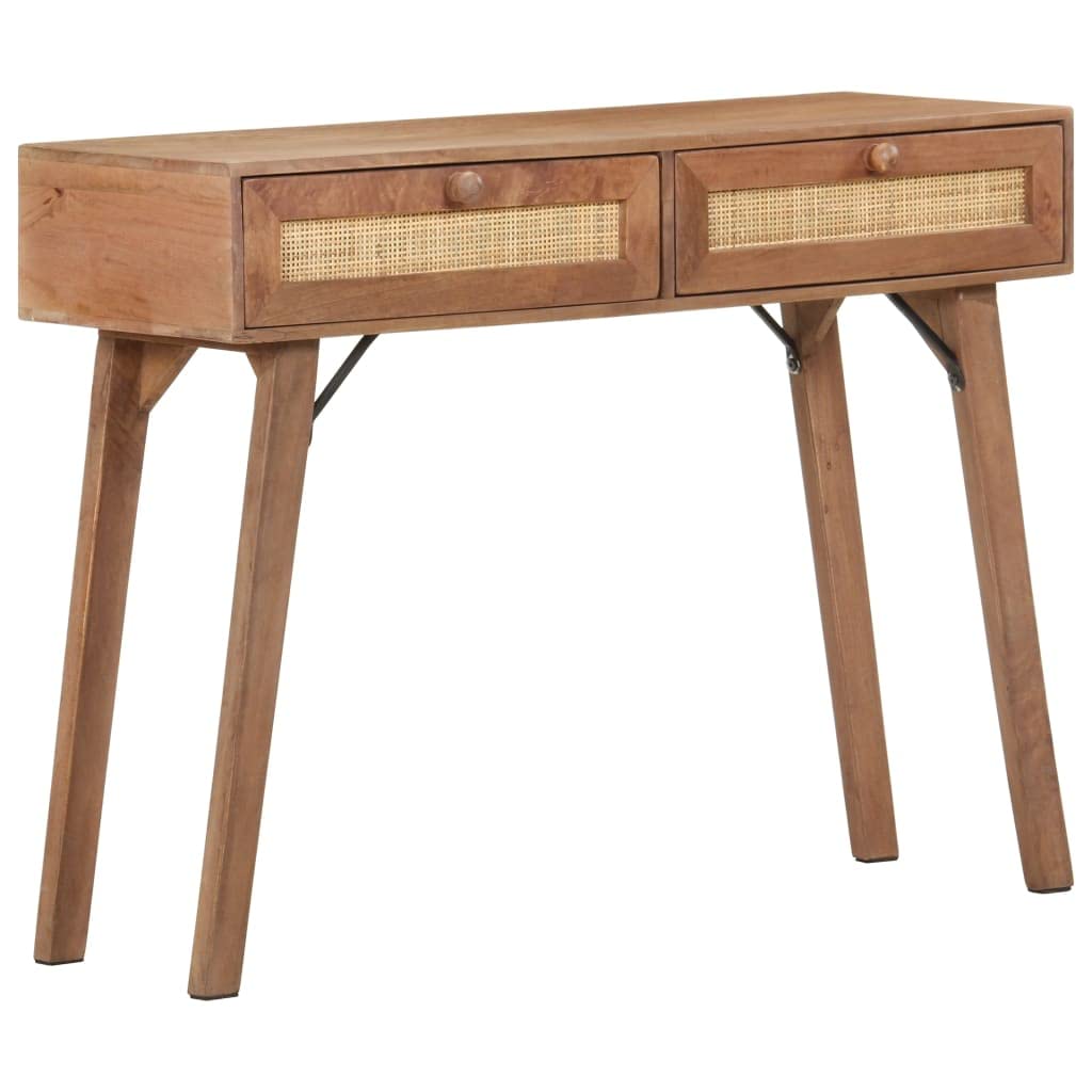 vidaXL Solid Mango Wood Console Table - Rectangular Bohemian Style Table with Wheat Finish, 2 Drawers, Natural Cane - Easy Assembly Required - Perfect for Hallways or Entryways.