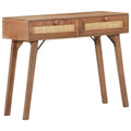 vidaXL Solid Mango Wood Console Table - Rectangular Bohemian Style Table with Wheat Finish, 2 Drawers, Natural Cane - Easy Assembly Required - Perfect for Hallways or Entryways.