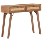 vidaXL Solid Mango Wood Console Table - Rectangular Bohemian Style Table with Wheat Finish, 2 Drawers, Natural Cane - Easy Assembly Required - Perfect for Hallways or Entryways.