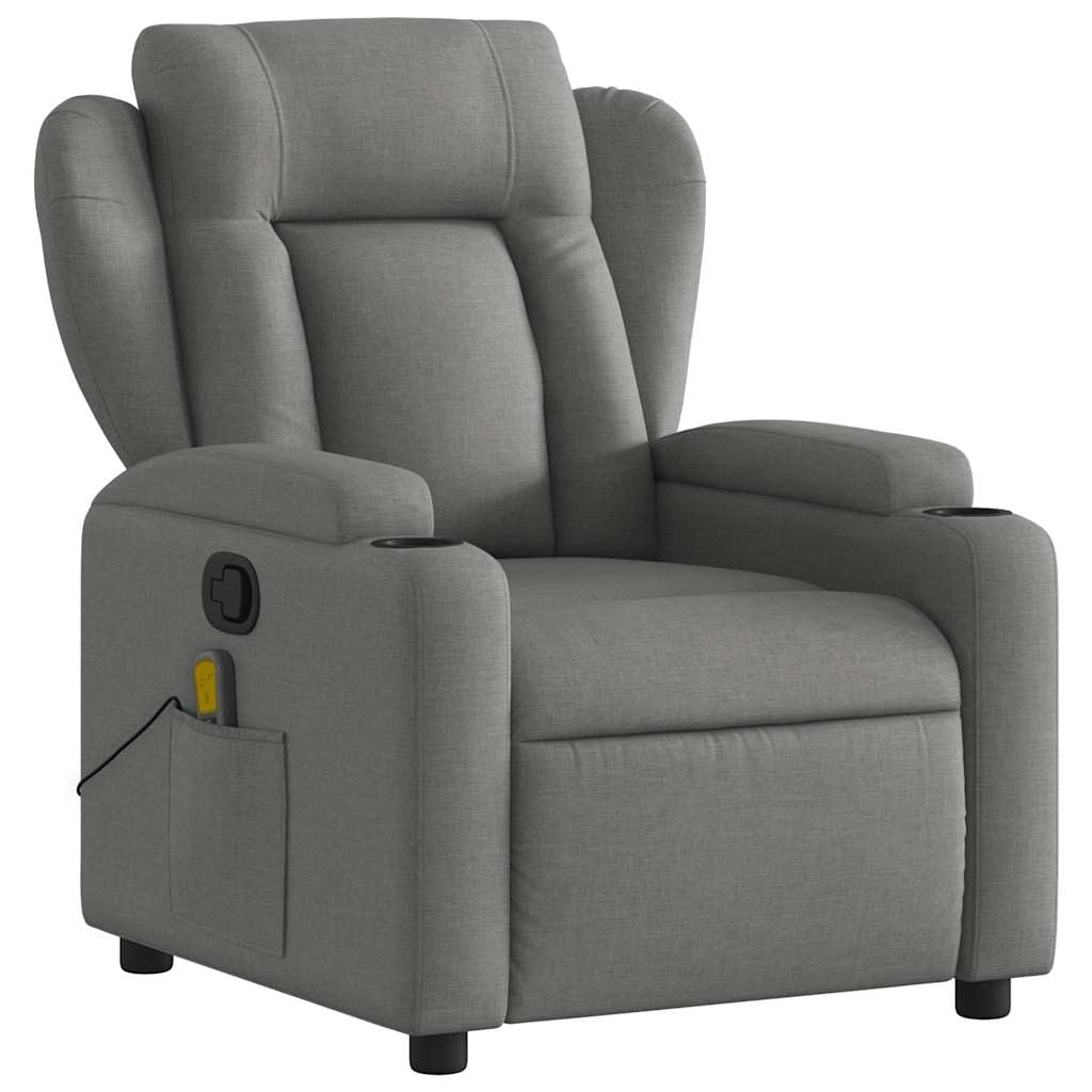 vidaXL Dark Gray Fabric Recliner Chair with 6-Point Vibration Massage, Adjustable Backrest & Footrest, Cup Holders, Side Pocket, Padded Seat, Perfect for Living Room or Home Theater Seating