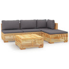 vidaXL 5 Piece Outdoor Patio Lounge Set with Cushions - Solid Teak Wood, Includes Middle Sofa, Corner Sofa, Footrest, Table, with Dark Grey Cushions