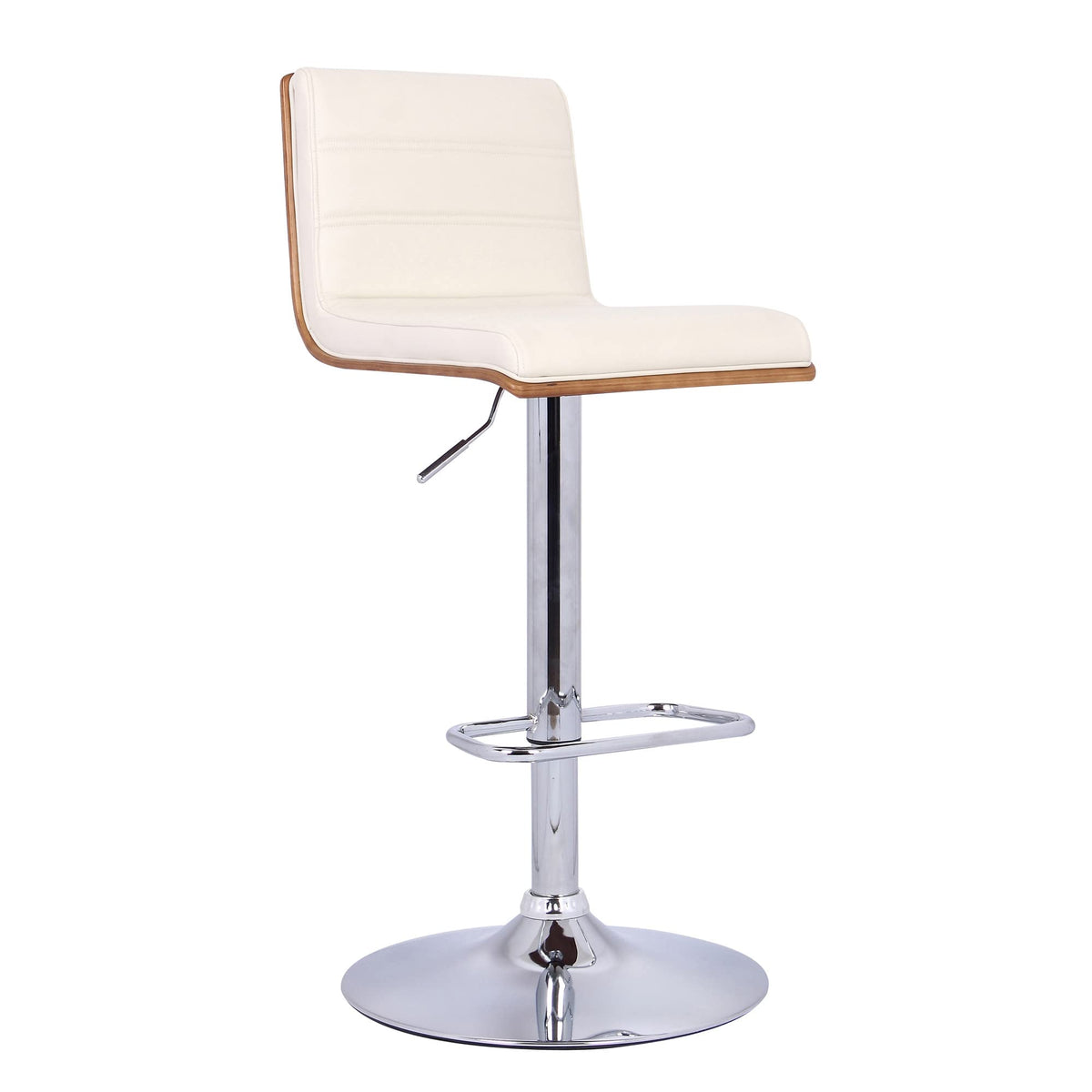 HomeRoots Chrome, Wood, Faux Leather/Leatherette Cream Faux Leather Walnut and Chrome Adjustable Swivel Bar Stool