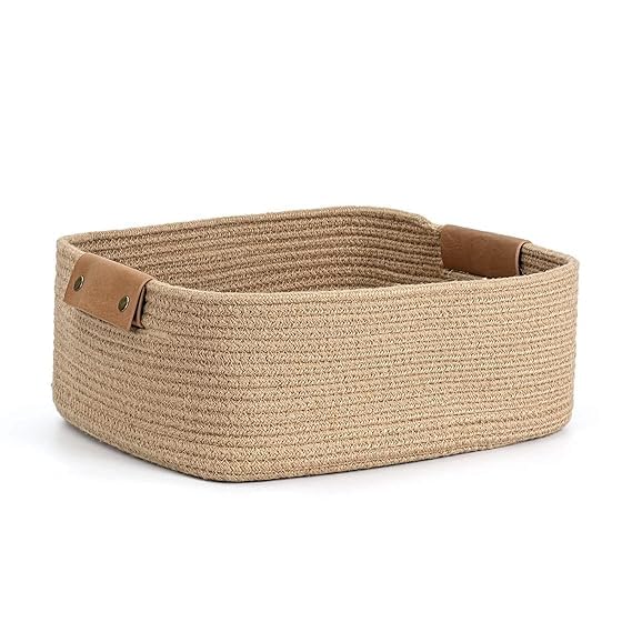 Sanwalsa [Pack Of 112X8X5 Inch, Rectangle, Beige] Handwoven Soft Jute Cotton Basket | EcoFriendly Shelf Baskets, Naturally Res