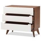 Baxton Studio Calypso Mid-Century Modern White and Walnut Wood 3-Drawer Storage Chest/Mid-Century/Particle Board/MDF with PU Paper/White/Walnut Brown