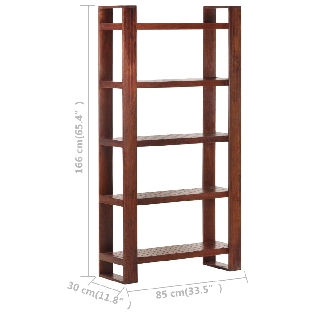 vidaXL Solid Acacia Wood Book Cabinet - Farmhouse-Style Design, 5-Shelf Storage, Honey Brown Finish, Durable and Eye-catching, Perfect for Living Room, Office, Measurements: 33.5&quot; x 11.8&quot; x 65.4&quot;