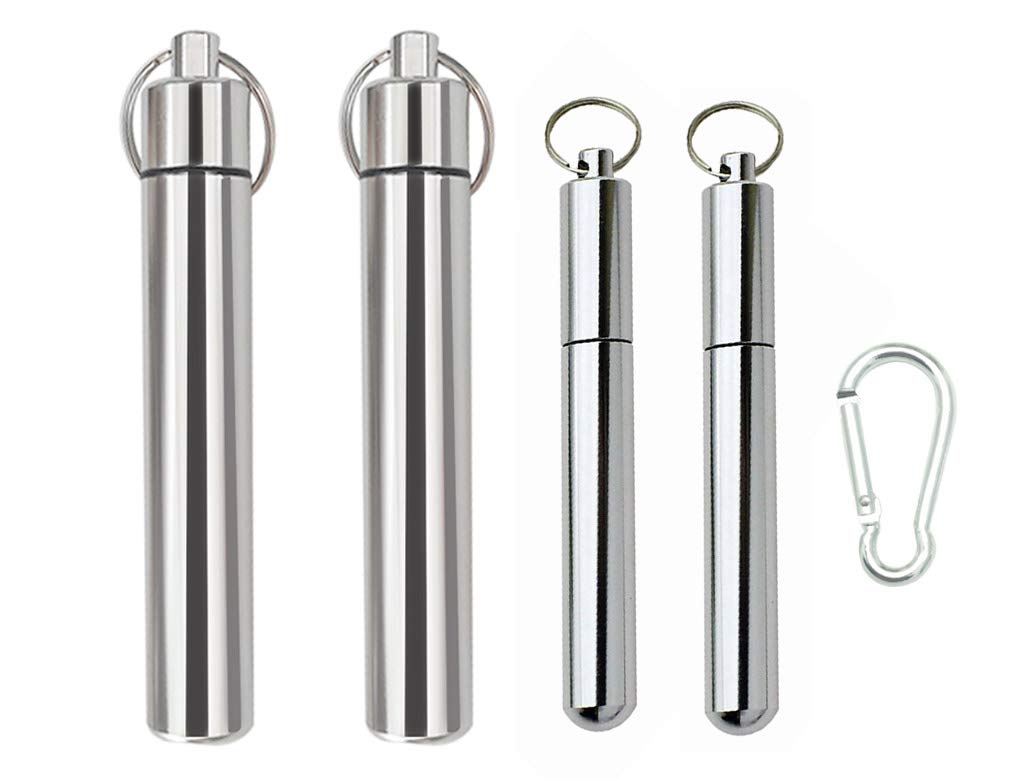 FAYALA 4 Packs 2 Size Aluminum Waterproof Pocket Toothpick - Keychain Metal Container with Hook