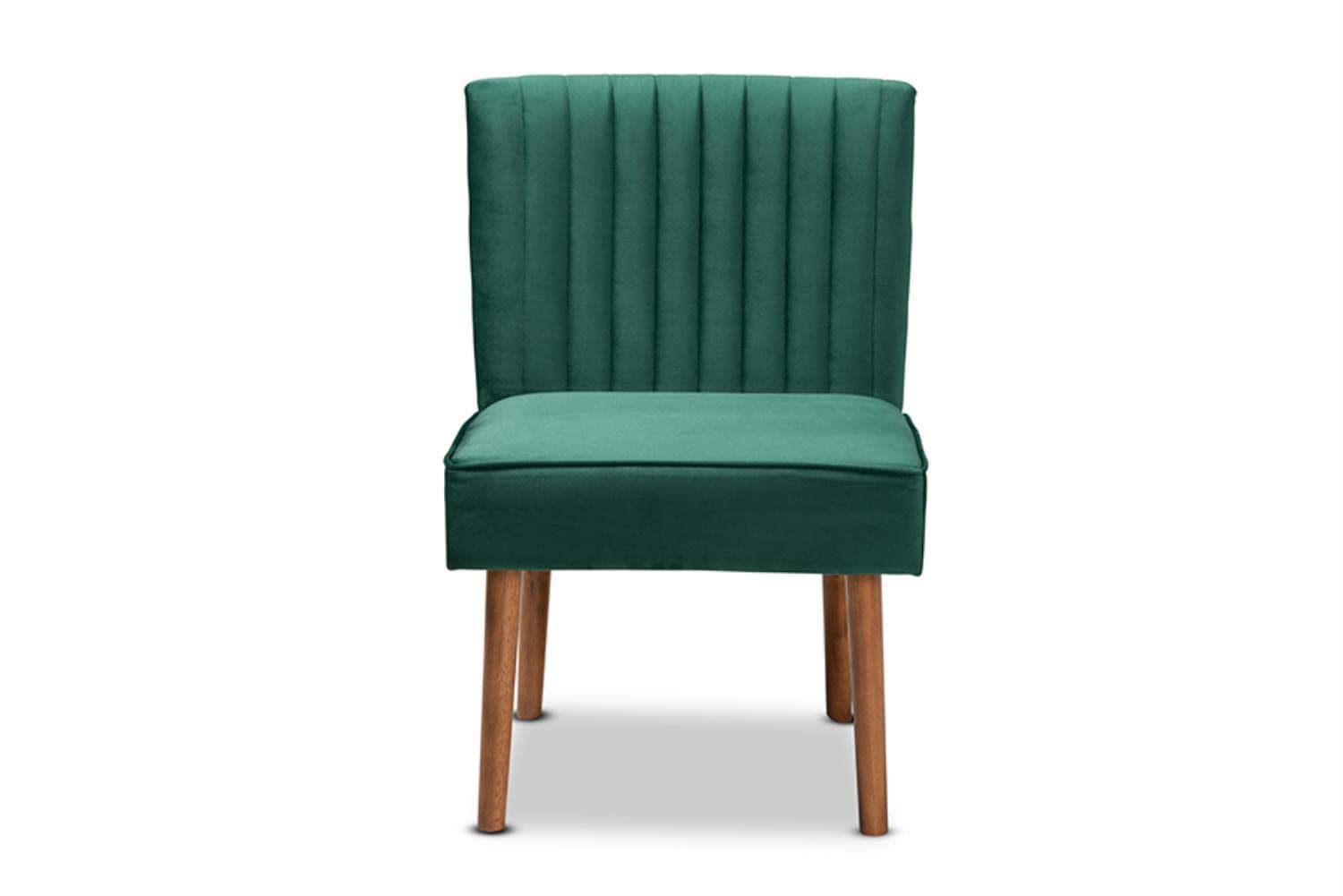 Baxton Studio Alvis Mid-Century Modern Emerald Green Velvet Upholstered and Walnut Brown Finished Wood Dining Chair