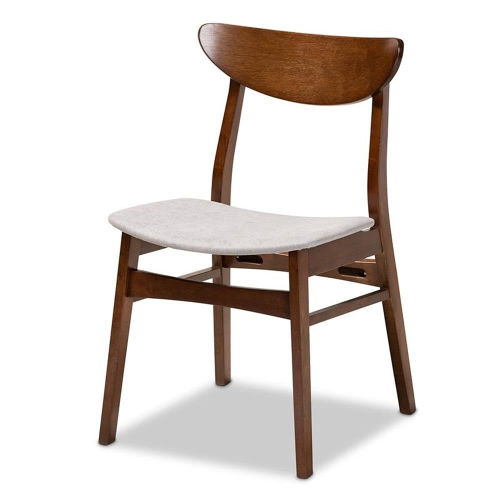 Baxton Studio Paras Mid-Century Modern Transitional Light Grey Fabric Upholstered and Walnut Brown Finished Wood 5-Piece Dining Set with Faux Marble Dining Table