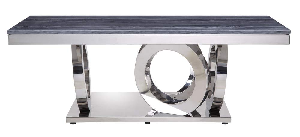 Acme Furniture Zasir Coffee Table in Gray Printed Faux Marble & Mirrored Silver Finish