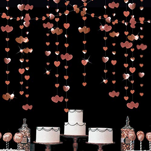 Valentines Day Party Decorations Rose Gold Heart Garland Hanging Paper Love Heart Streamer Banner for Anniversary Mothers Day Ba