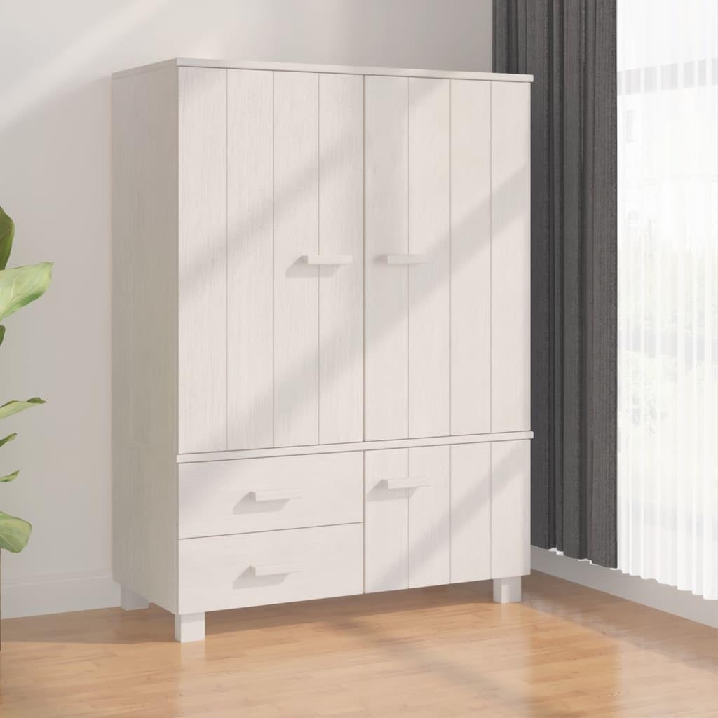 vidaXL Solid Pinewood Wardrobe with Drawers and Compartments in White Color, Lightweight Furniture, Complies with California Prop 65 Safety Standards.