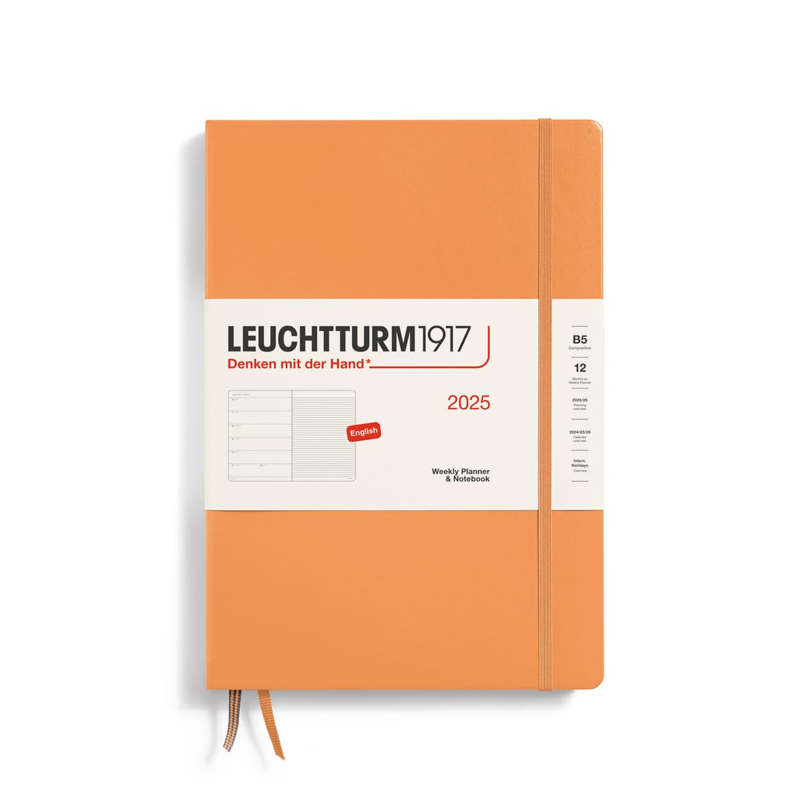 Leuchtturm1917 - Weekly Planner & Notebook 2025, Hardcover, Composition (B5), Apricot (Jan 1 - Dec 31, 2025)