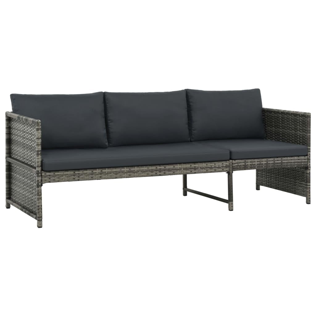 vidaXL 3-Piece Poly Rattan Patio Lounge Set with Cushions - Gray - Weather-Resistant Outdoor Furniture Set for Gardens, Patios, and Terraces - Comfortable Seating and Durable Construction