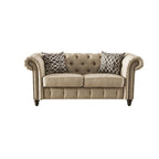 Acme Aurelia Nail-Head Trim Tufted Loveseat with 2 Pillows in Beige Linen