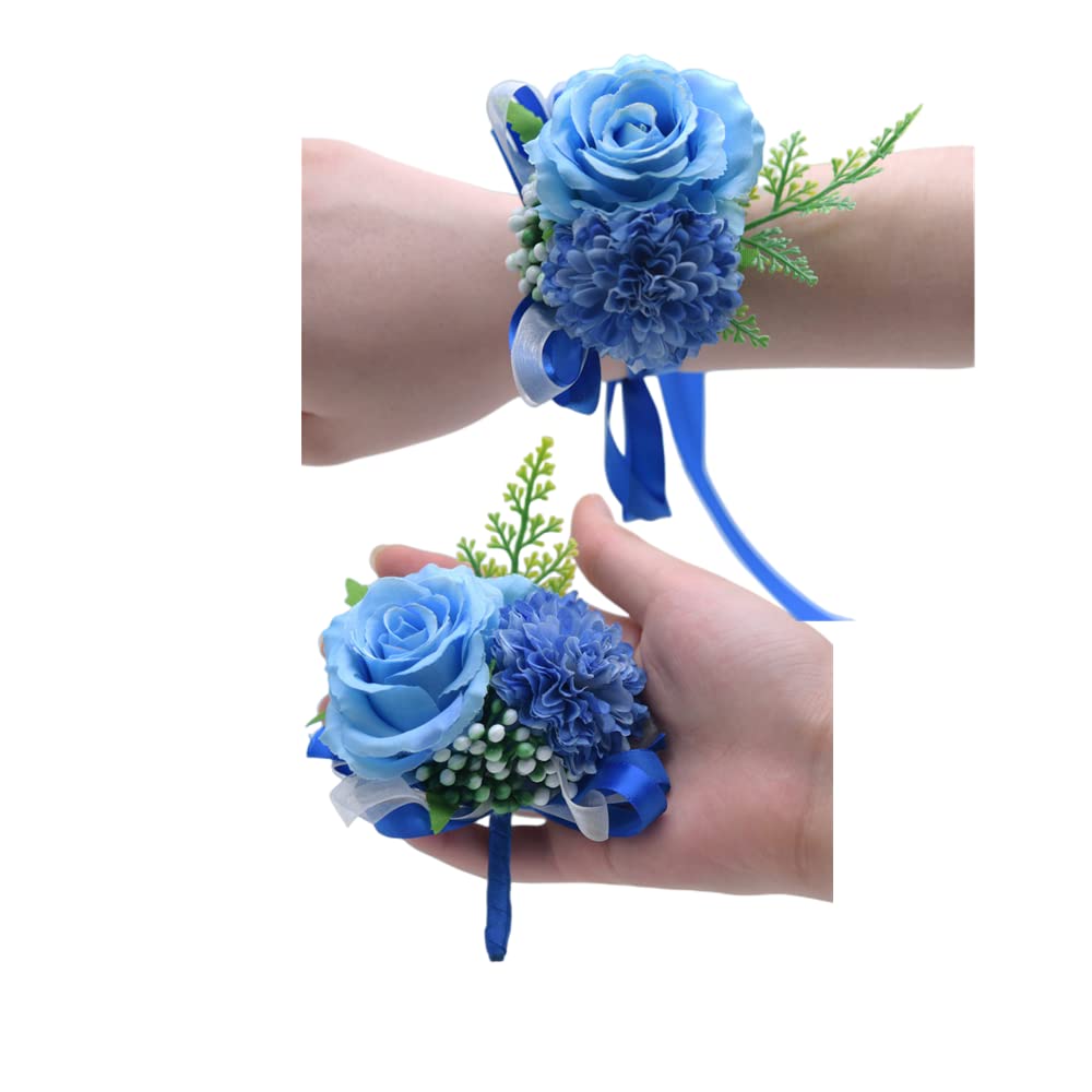 2 Rose Flower Wrist Corsage Boutonniere Set,Handmade Silk Flower for Bride Hand Flower Men Boutonniere,Bridal Wrist Flower Hand 